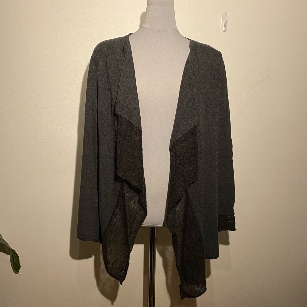 Line the Label Draped Sheer Panel Wool Cardigan